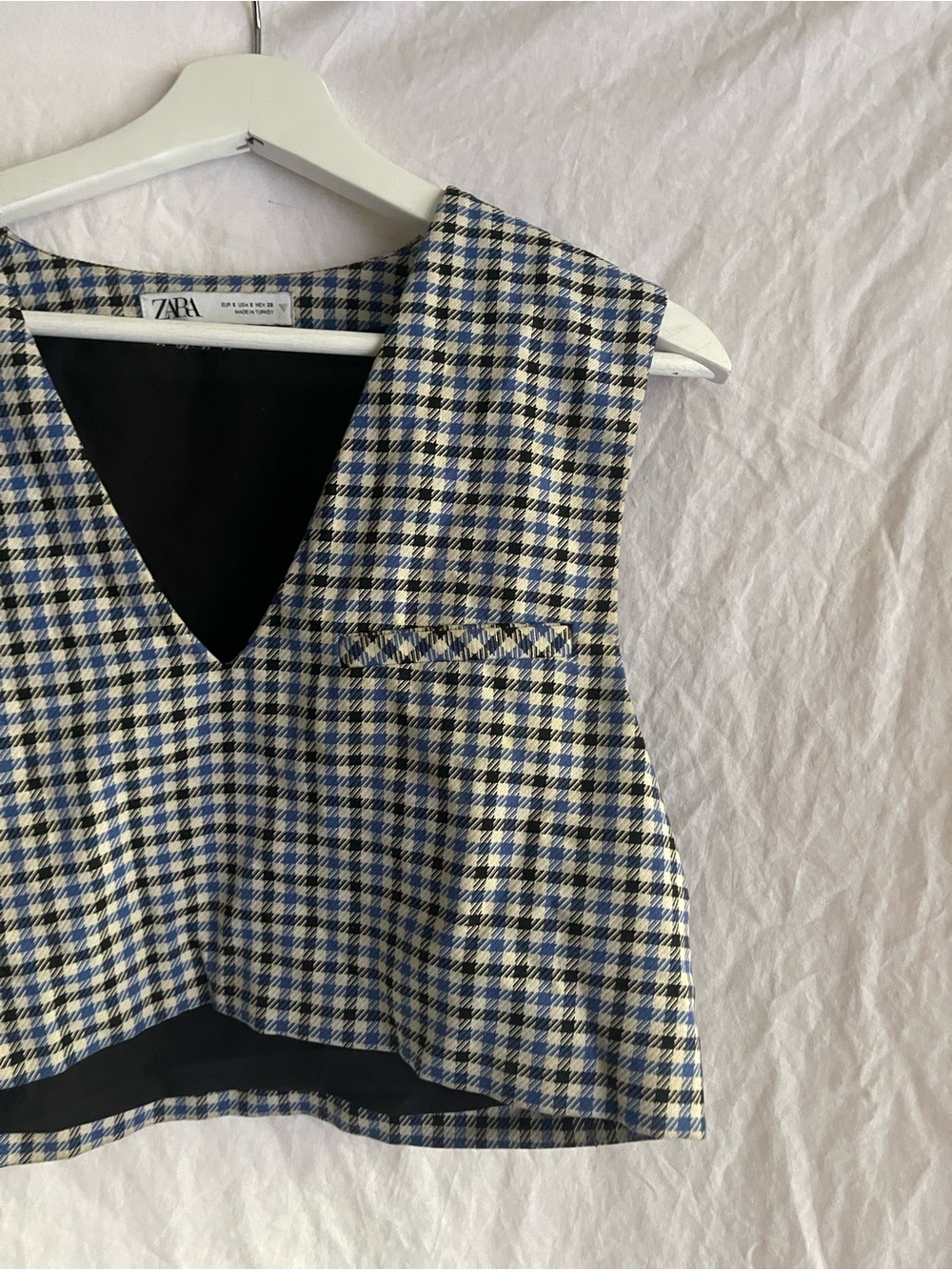 ZARA Gingham Houndstooth Cropped Vest V-Neck Sleeveless Crop Top Size S Preppy - Picture 3 of 15